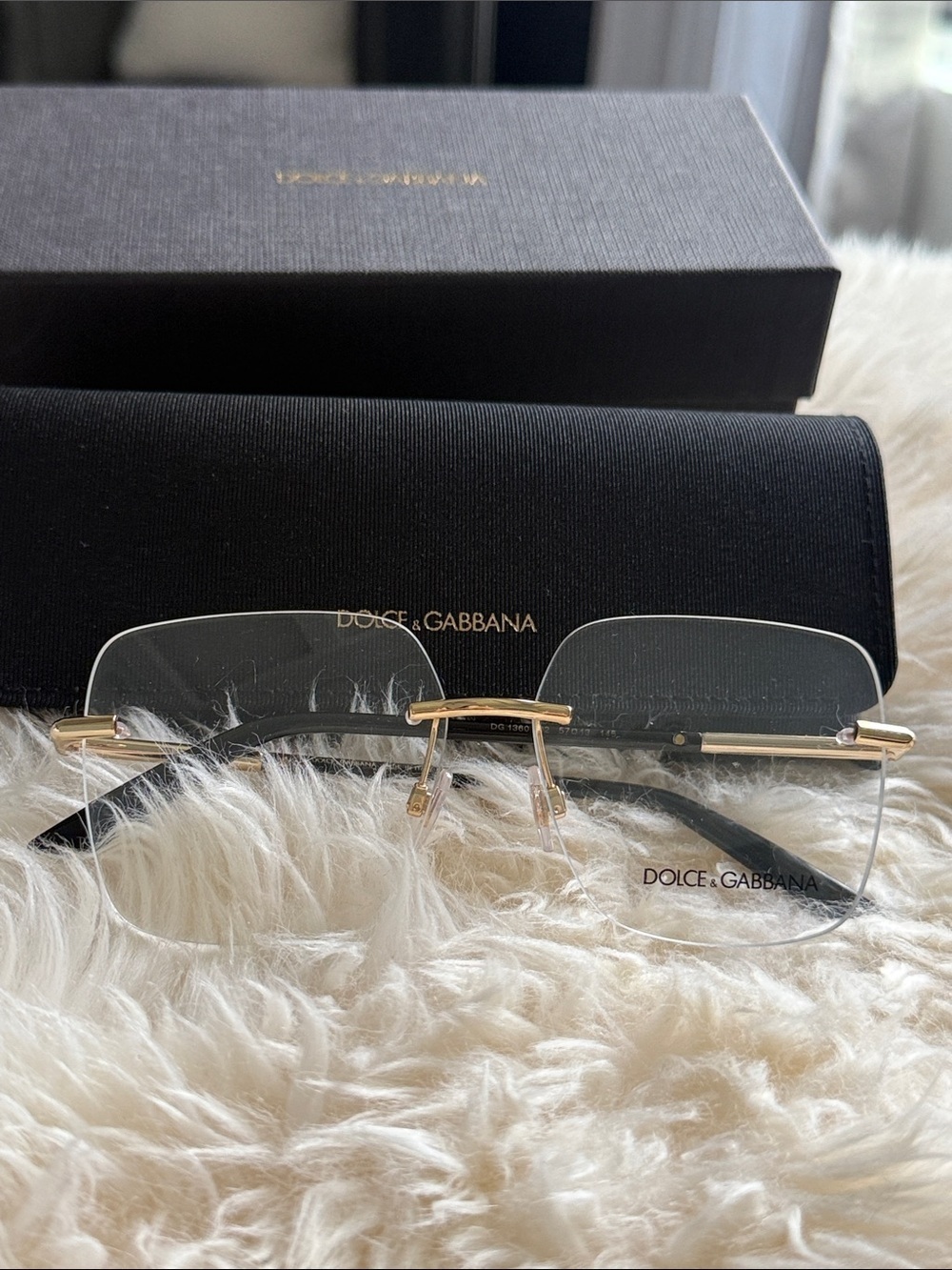 Dolce & Gabbana Rimless Clear Lenses with Gold Metal Accents Sunglasses